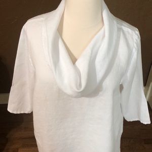 White Linen Cowl Neck Tunic Top w/ 3/4 Sleeves